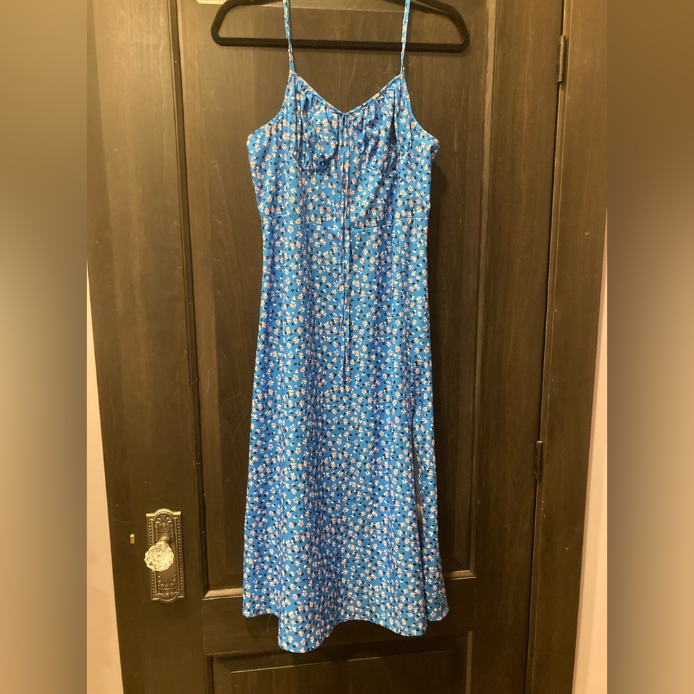SHEIN Blue Floral Midi Slip Dress with Spaghetti Straps